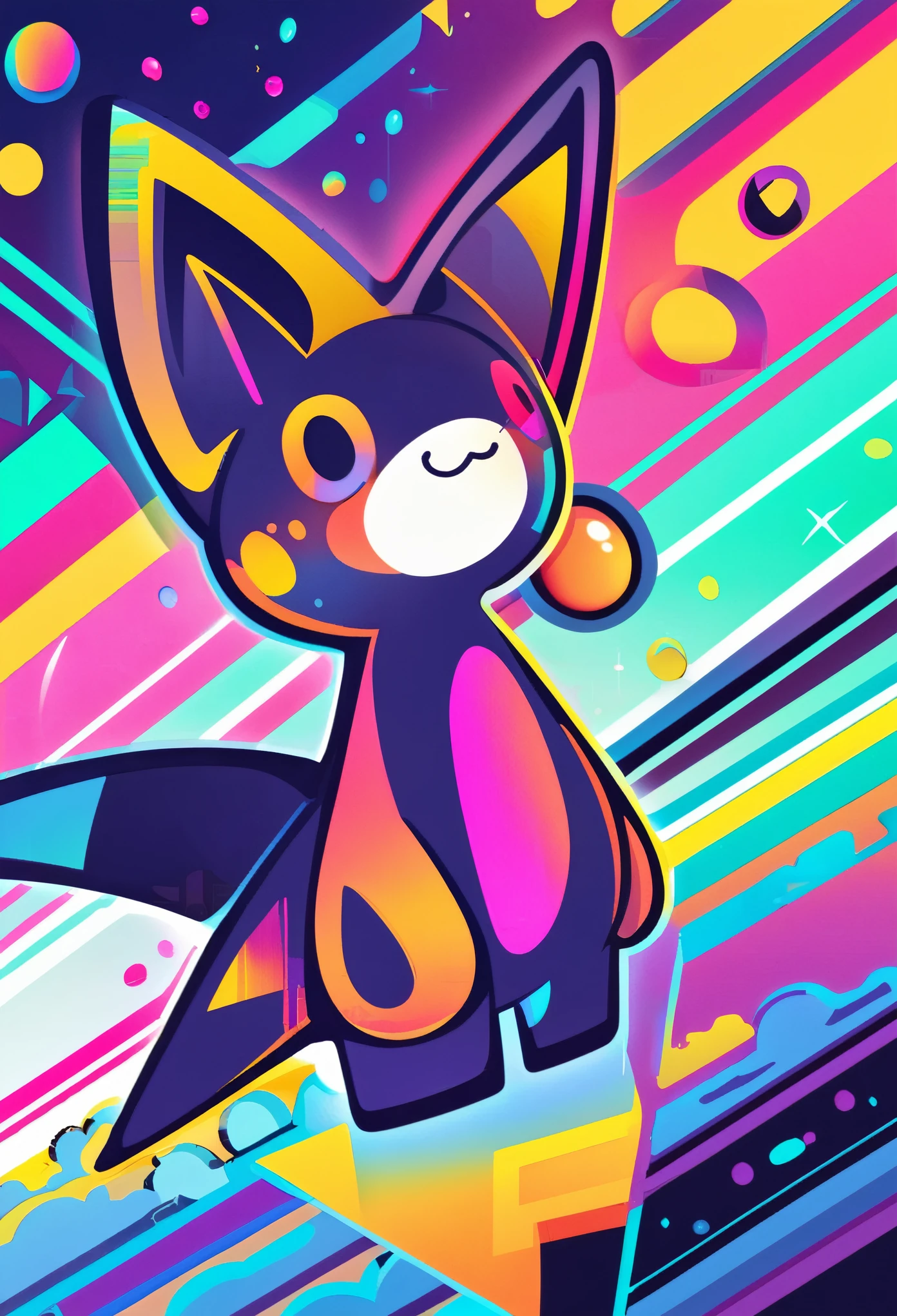 tshirt design, 2d, vector illustrations, Solid coating, A simple animal made by combining linear shapes, Vibrant colors, Pop atmosphere, Cute design, Cute animal characters,
