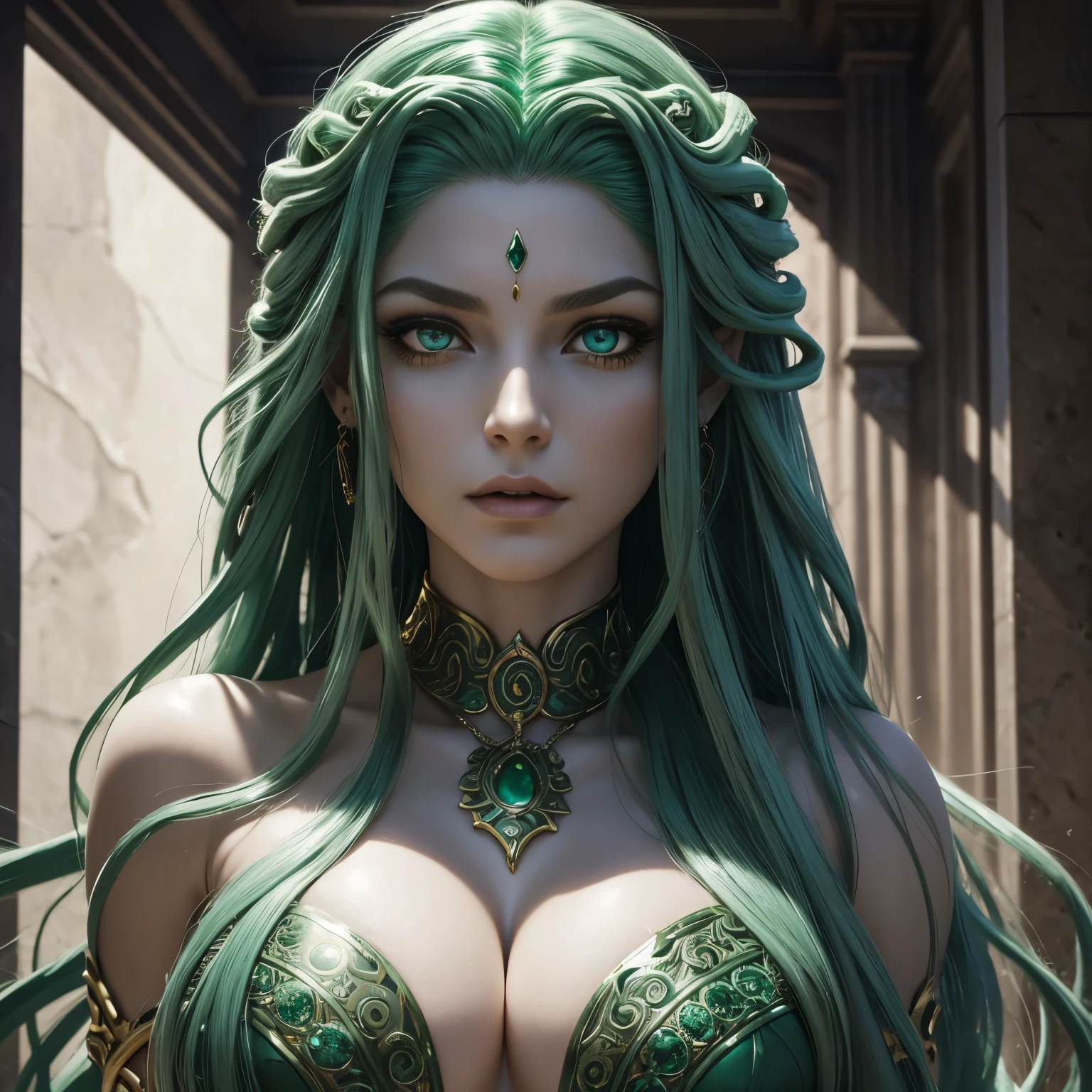 Mythological Medusa: A Captivating Realistic Sculpture

Embrace the enchanting allure of the legendary Medusa, a mythological Gorgon known for her venomous snakes for hair and the power to turn onlookers to stone. This realistic sculpture brings to life her intriguing persona with mesmerizing details.

Her serene, yet formidable demeanor is portrayed through her expression, with piercing emerald-green eyes that seem to penetrate the depths of one's very soul. Her skin is flawlessly carved in pale, marble tones that contrast sharply with her hair, creating an illusion of dramatic depth.

The