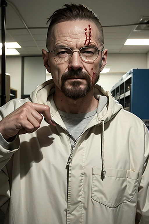 Walter white en un laboratorio infestados de zombies