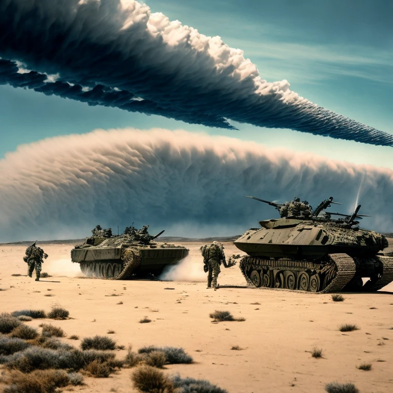 Combat scenes from the Falklands War would unfold with intense realism, set against the backdrop of a stark and desolate landscape. The image would be rendered in 8k ultra-high definition, capturing every detail and texture with razor-sharp clarity. Soldiers clad in fatigues would be depicted in the midst of intense firefights, weapons at the ready, their faces etched with determination and focus. Tanks and armored vehicles would be shown plowing through the uneven terrain, leaving plumes of dust in their wake. The sky above would be filled with the sounds and sights of military aircraft taking off and landing, their jet trails cutting through the clouds. The Ocean would be