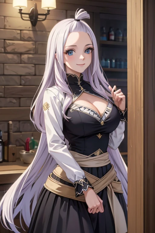 (best quality,4k,8k,highres,masterpiece:1.2),ultra-detailed,realistic,photorealistic:1.37, Mirajane Strauss with a beautiful smile wearing a cowboy outfit 