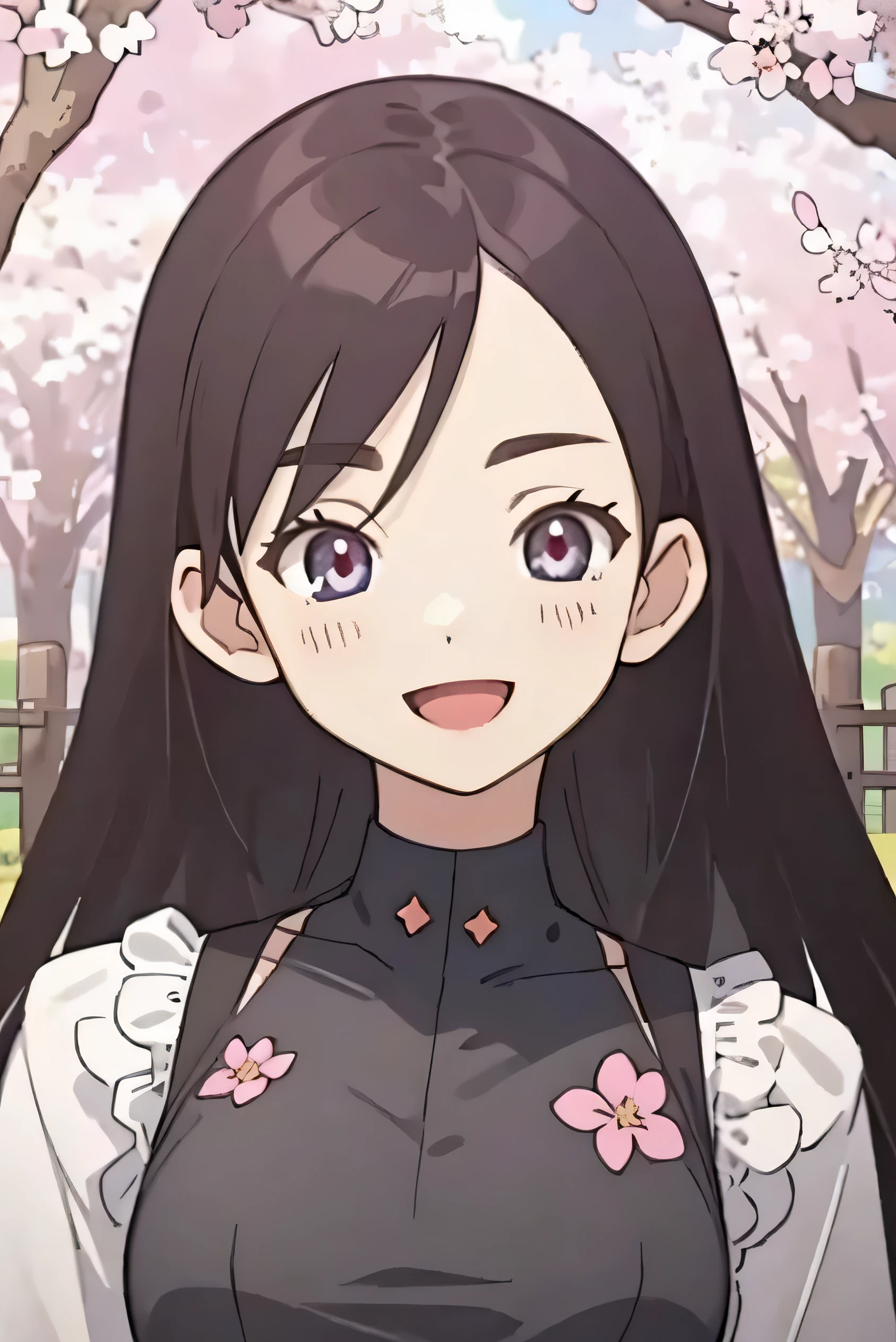 (masterpiece:1.2), Super detailed, Tweet, , garden, cherry blossoms, Big smile, eyes covered, Open your mouth, highest quality, Looking at the audience, ((masterpiece)), (((highest quality))), ((Super detailed)) ,Small breasts, Small breasts