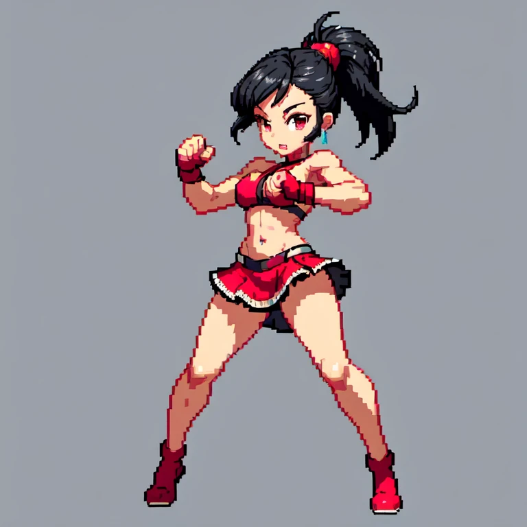 (masterpiece, top quality, best quality), pixel,pixel art,1girl,hat,red thong,short skirt,black hair,punch power,full body, 
 