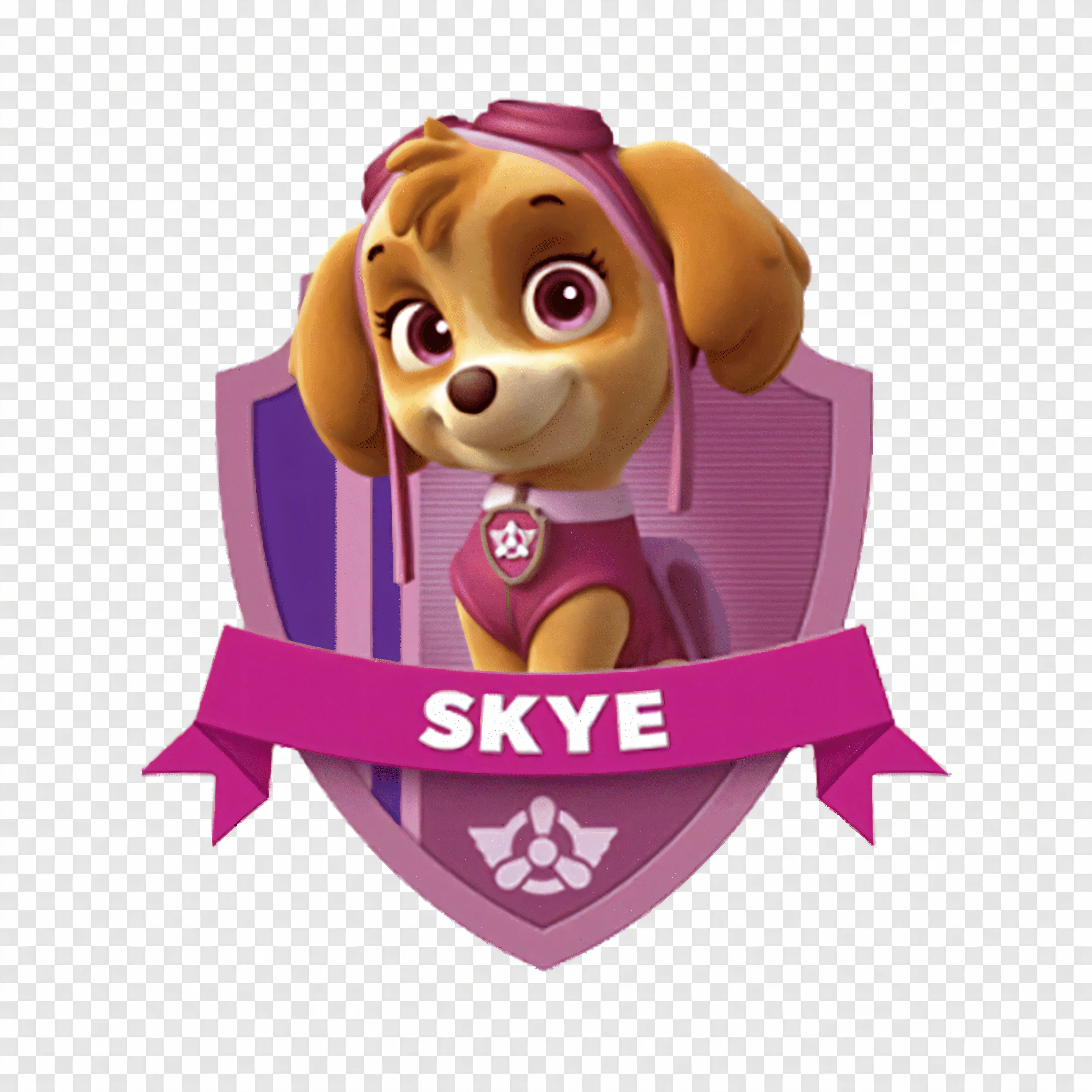 a cartoon dog with a pink collar and a purple ribbon, SKye meaker, paw patrol, SKyline, san francisco, child, Canines, cunning, sha xi, Toy, k9, Shield, Elf, Pink Iconic Character, SK, Maya, SKy!, Little dog, dog, Cartoon Style, badge, stamp, slay, Registration Machine, Australian dollar, Boys, svg illustration