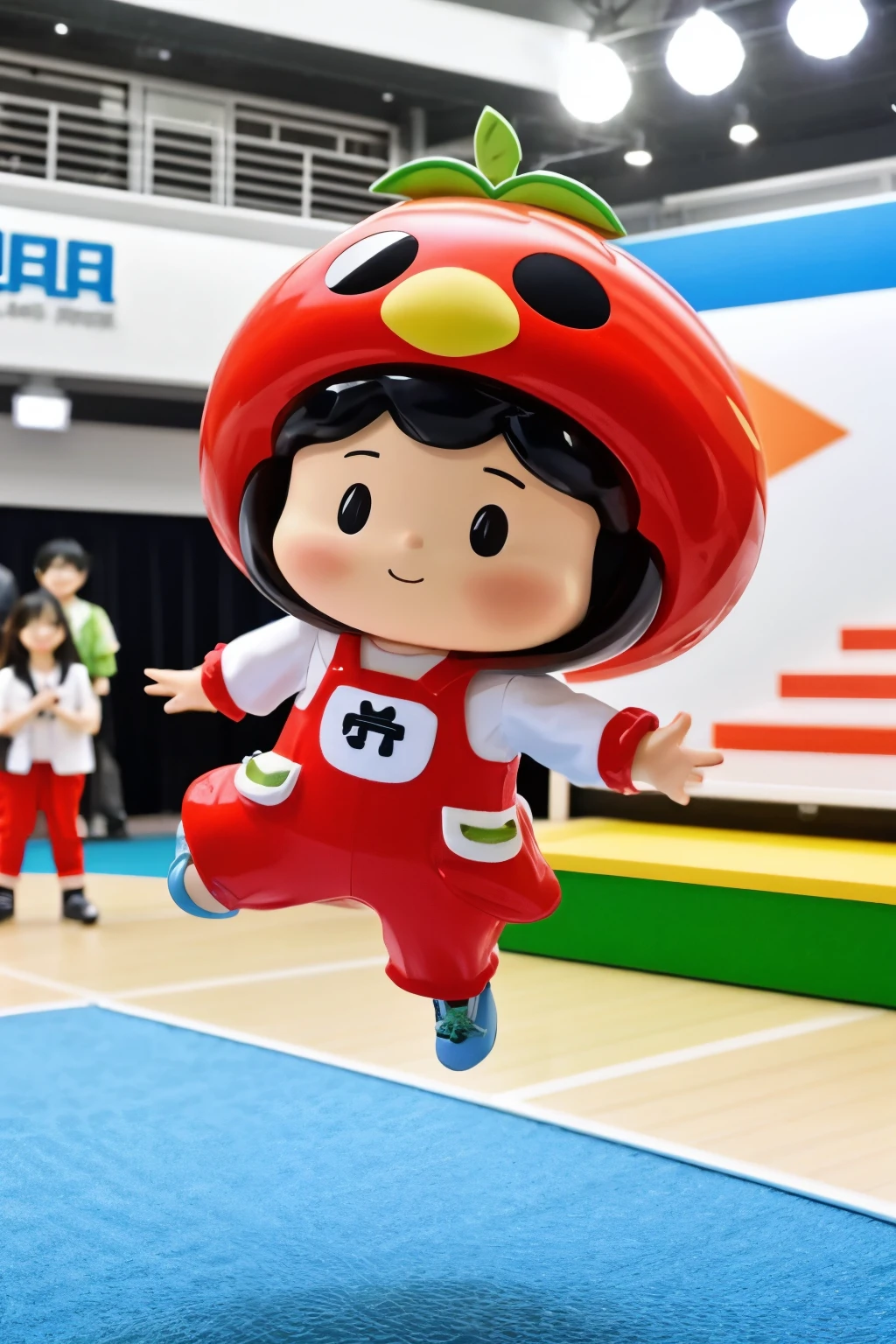 Blind Box、The  is performing on stage、Wearing cute fruit costumes、action、Jump、Take a photo from the side