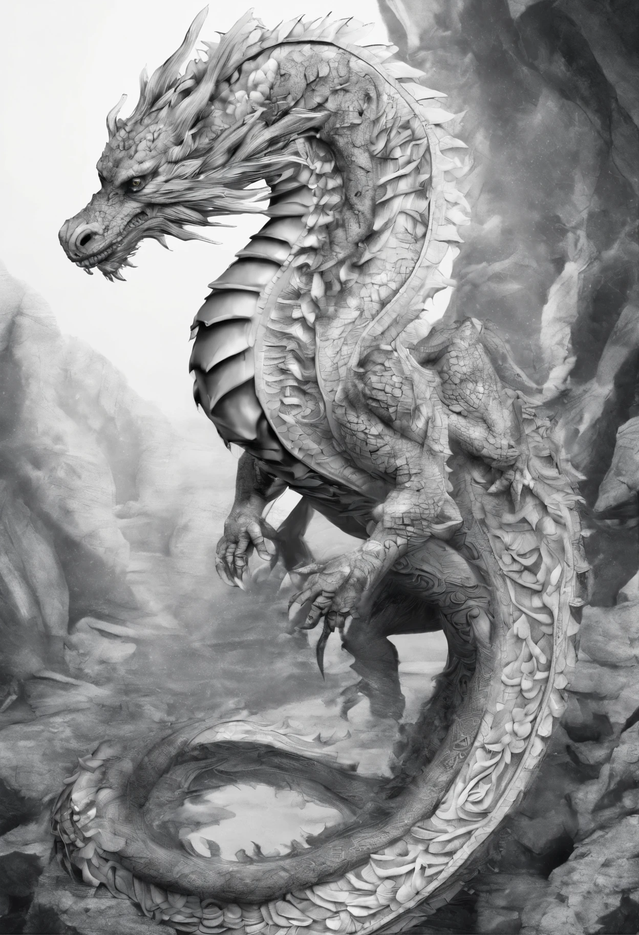 Masterpiece,4k realism, ((((1white dragon, lake and water, Best quality, Masterpiece, Ultra-high resolution, (photograph realistic:1.4), surrealism, Dream-like,fusionart, Shadowdancer, shadow magic, darkness control, stealth, shadowstep, umbral spells, hidden blade,,)),,), digital art, hyper-realistic 8K