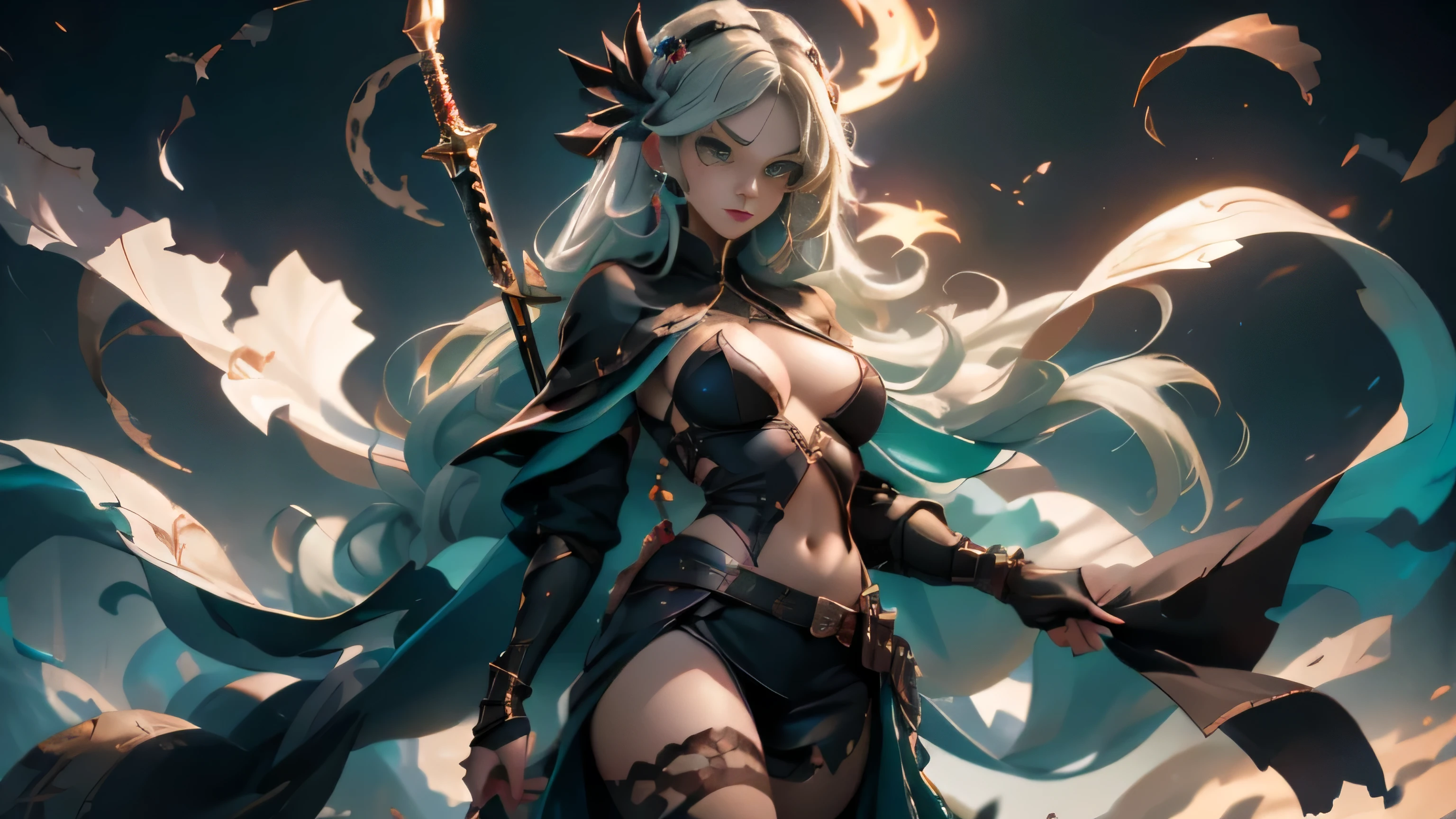 beautiful female grim reaper with green eyes and silver hair dressed in black transparent vail and wilver jewellery walk thru the night graveyard surrounded by green souls, ultra high quality anime art, realistic character design, high quality y grim reaper, 8k high quality , detailed high quality anime art, top quality wallpapers, full size character body, high quality fantasy art. acurate physic detailes,