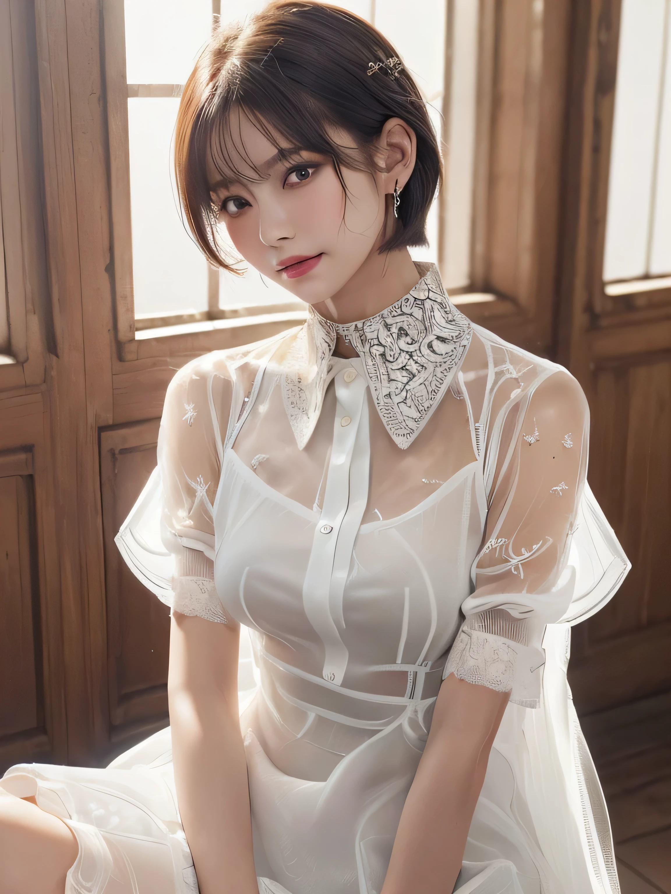 1 girl in(8K、Raw photography、top-quality、masterpiece:1.2)、(realisitic、realisitic:1.37)、ultra-detailliert、Full body shot、realistic eyes and face details、natural skin textures、Dark eyebrows、(((thighs thighs thighs thighs)))、Fair skin、A detailed face、真实感、Realistic background、Realistic lighting、Sweaty skin