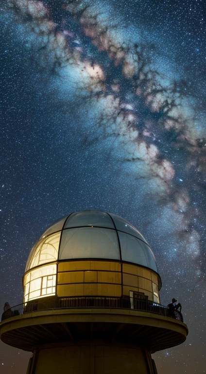 An observatory with a glass dome　Big telescope on the roof　milky way