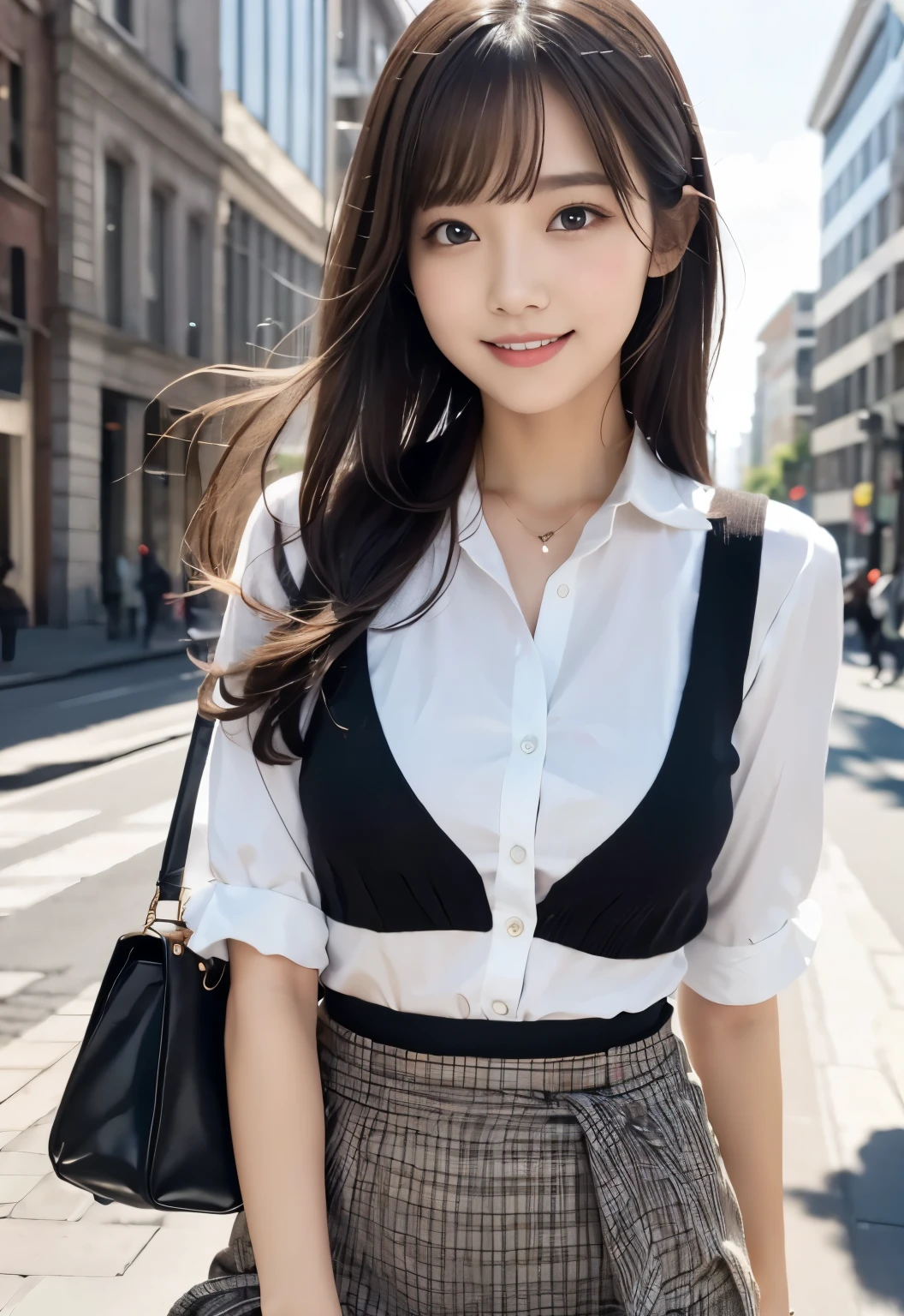 (RAW photogr:1.2), (Photorealistic:1.4), 1girl huge large breasts, 18 years old,lovly,dollface,The most beautiful goose egg face girl,Fleshy on the face,Good facial features,With a smile,beautiful detailed girl, very detailed eyes and faces, Beautiful detailed eyes, hugefilesize, ultra detali, A high resolution, abundantly detailed,best quailty,tmasterpiece,illustratio,abundantly detailed,CG,unified,8K wallpapers,Amazing,finely detailled,tmasterpiece,best quailty, Wallpapers,light in face,Movie lighting tops:Pink pinstripe shirt、White skirt、Sweet Bunny High Socks、Pink leather shoes(No leakage),The body is fleshy,(looking to the camera),Black ponytail,Slightly fat 0.8,Small chest A,perfect body figure,Standing position,Medium view,The background is a beautiful view of random different scenes。