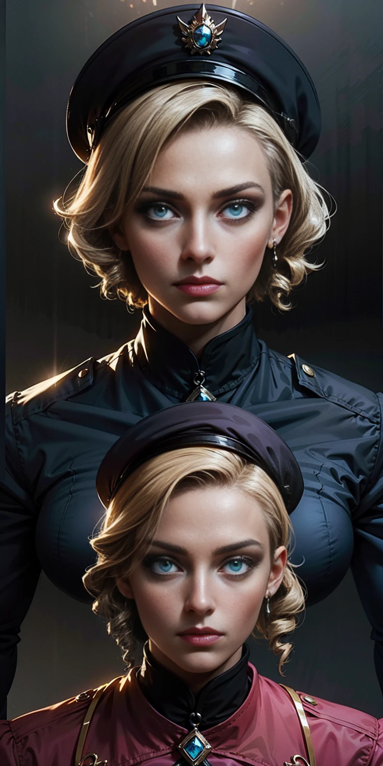 Best image quality, 4k, masterpiece, female, short hair, beautiful mature gentleness, light brown hair, light blue eyes, sharp eyes looking at the camera, face focus, delicate facial features, black uniform, white gloves hat, arms holding, artistic lighting, portraiture, face magnification, [elegant demeanor, dignified atmosphere and excellent posture that catches the eye + beautiful face + portrait painting effect]. pov hand, breast grab, big breast, female perfect face, full-body close-up, long twin drill hair, pink outfit, blonde, pettite female face, standing