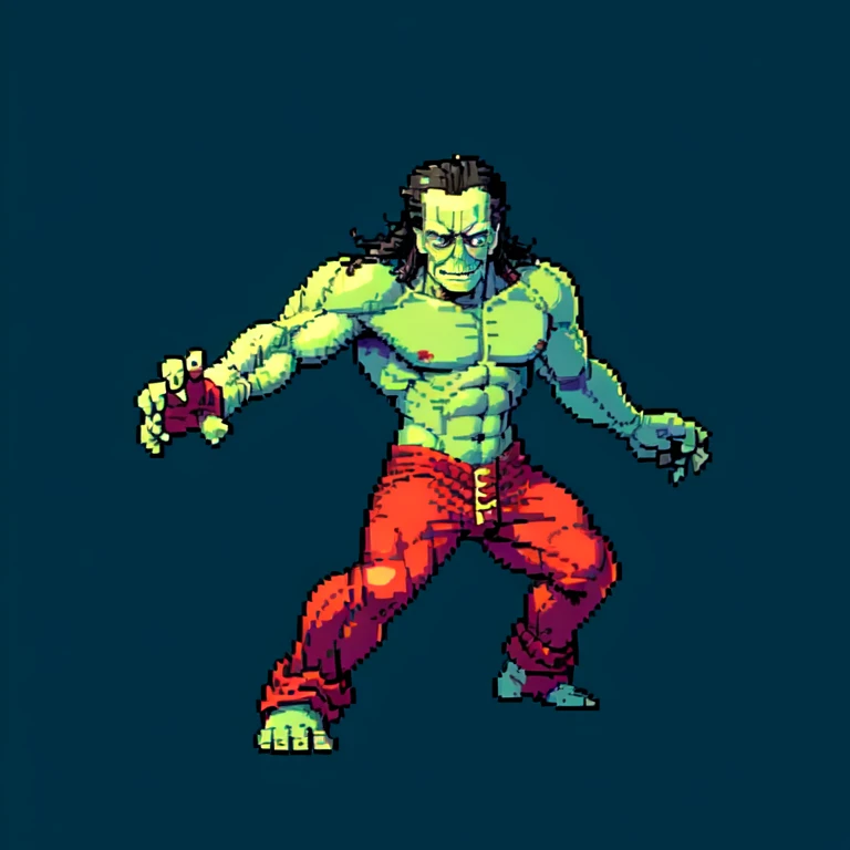 (masterpiece, top quality, best quality), pixel,pixel art,1man,frankenstein monster,blackhair,punch power,full body,