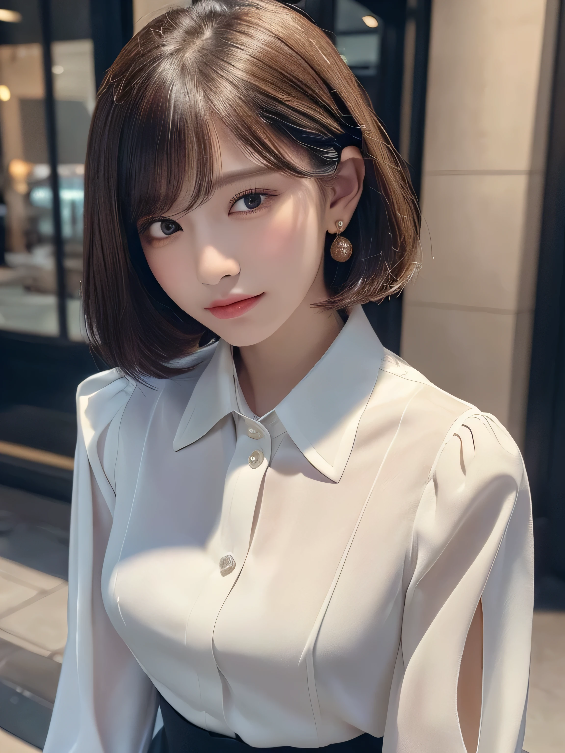 ((highest quality)),(超A high resolution),(Very detailed),(Detailed Description),((The best CG)),(masterpiece),super precision art, bob hair、 ((wearing an a collared blouse:1.3)), ((wearing Classy blouse:1.3))