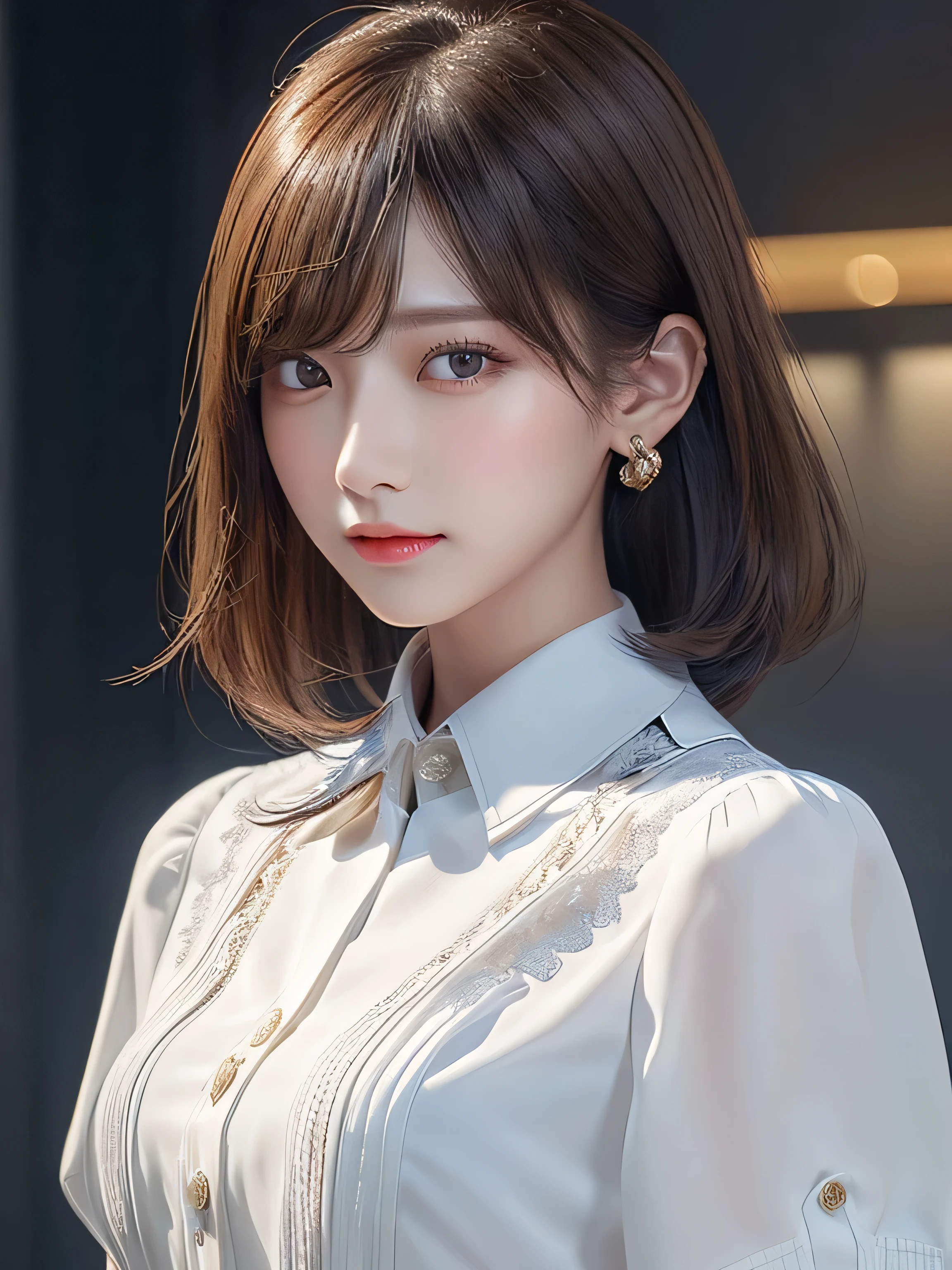 ((highest quality)),(超A high resolution),(Very detailed),(Detailed Description),((The best CG)),(masterpiece),super precision art, bob hair、 ((wearing an a collared blouse:1.3)),