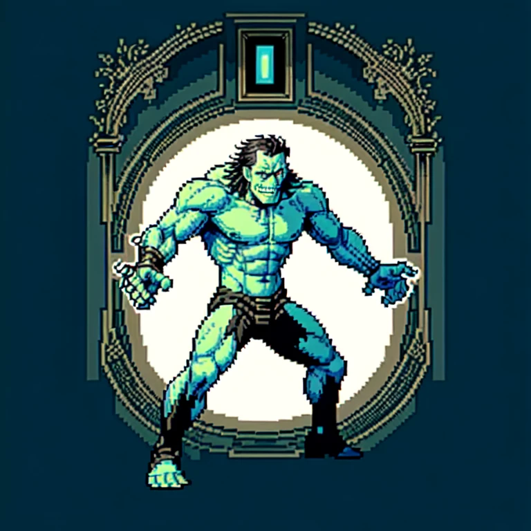 (masterpiece, top quality, best quality), pixel,pixel art,1man,frankenstein monster,black suit,blackhair,punch power,full body,