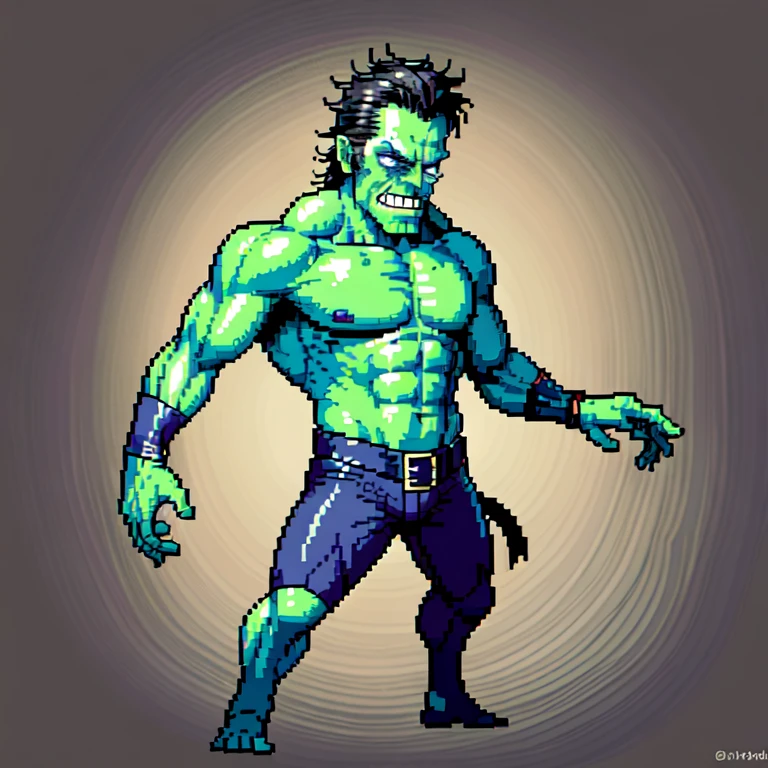 (masterpiece, top quality, best quality), pixel,pixel art,1man,frankenstein monster,black suit,blackhair,punch power,full body,