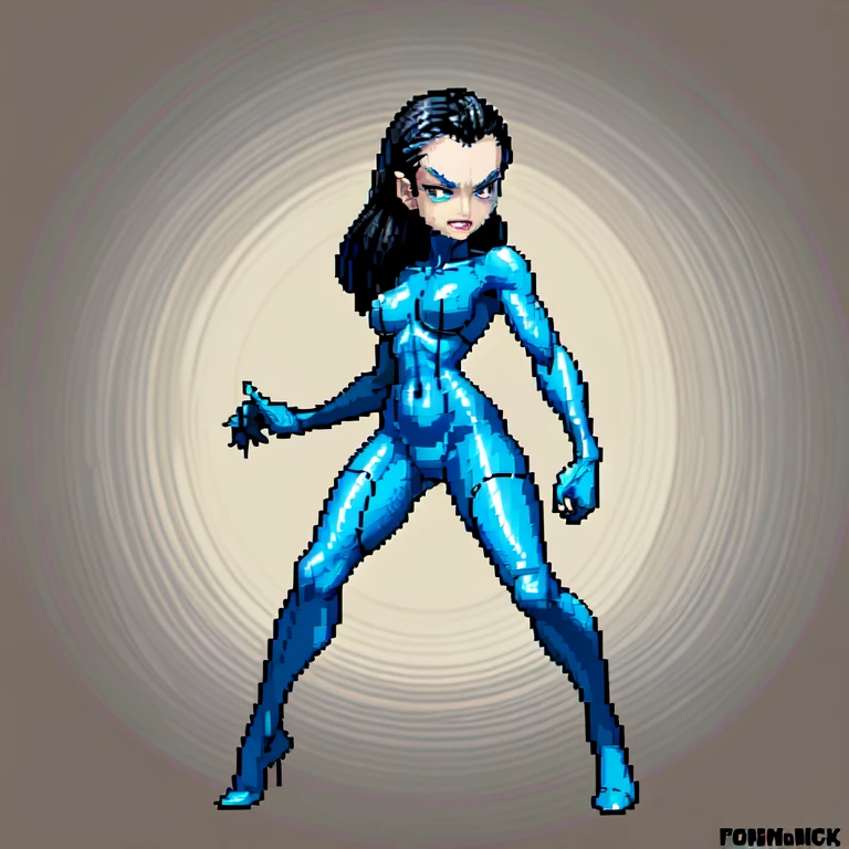 (masterpiece, top quality, best quality), pixel,pixel art,1women,frankenstein monster,black suit,blackhair,punch power,full body,