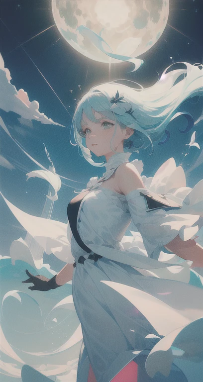 obra de arte, melhor qualidade, filme ainda, 1 garota, floating in the sky, nuvem girl, nuvem, (fechar-se:1.1), brilhante, feliz, fun, soft lighting, (Bauhaus, formas, linhas, abstrato:1.1)