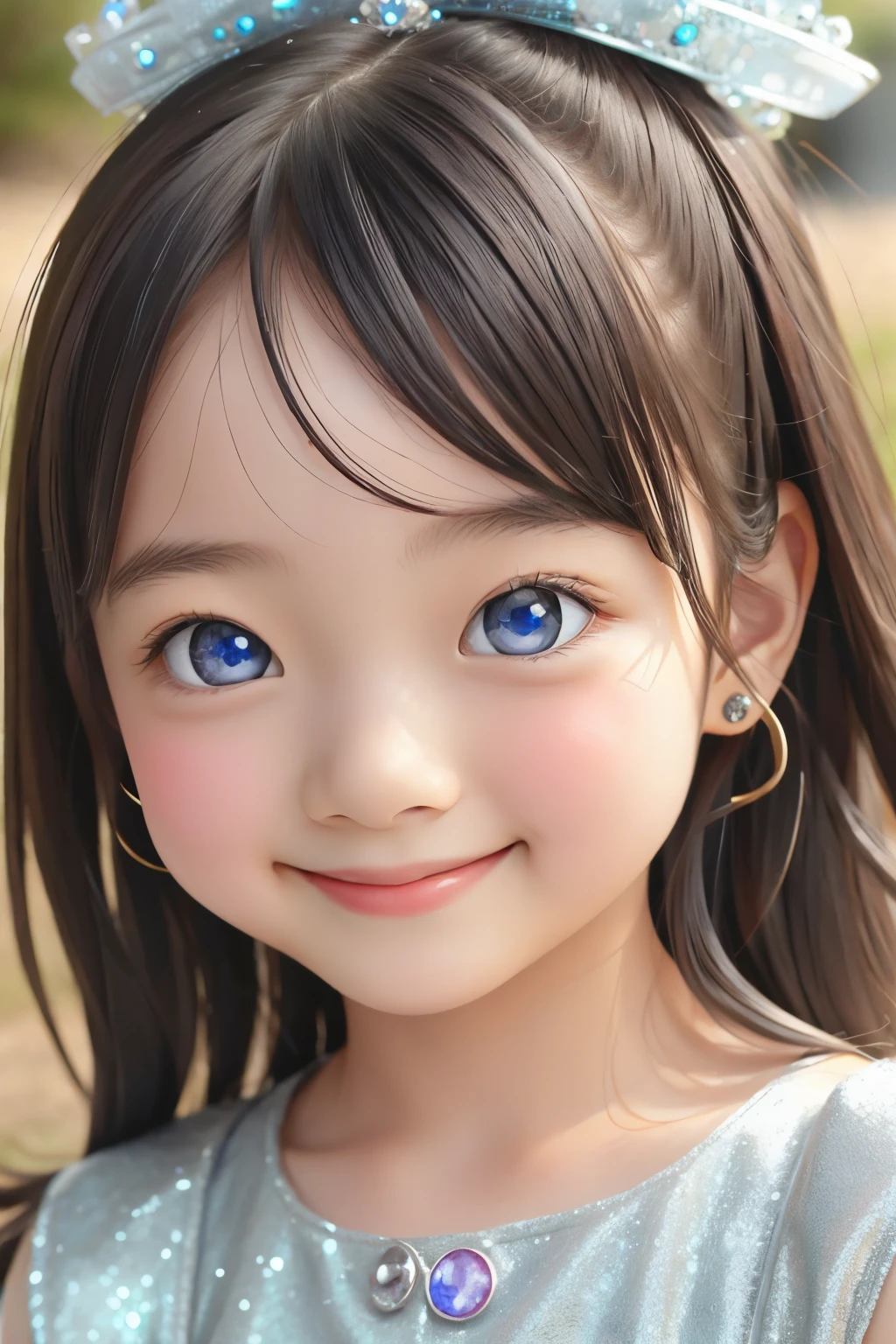 1 girl、Japan 10-year-old、(Close-up photo of face from bottom front、Small breasts、:1.4) 、(forward leaning posture:1.2)、(Bob cut、Showing his forehead:1.4)、Beautiful face exposed、Watching the audience、Smiling、Plain blue bikini、非常にDetailed eyesと顔, Detailed nose, Detailed eyes, Shiny skin, masterpiece, Ultra-high resolution, 8k, RAW Photo, highest quality, Detailed Shadows, wonderful, Fine details, (Bokeh: 0.5), Beautiful lighting on the face, blue sky、Medically correct face、