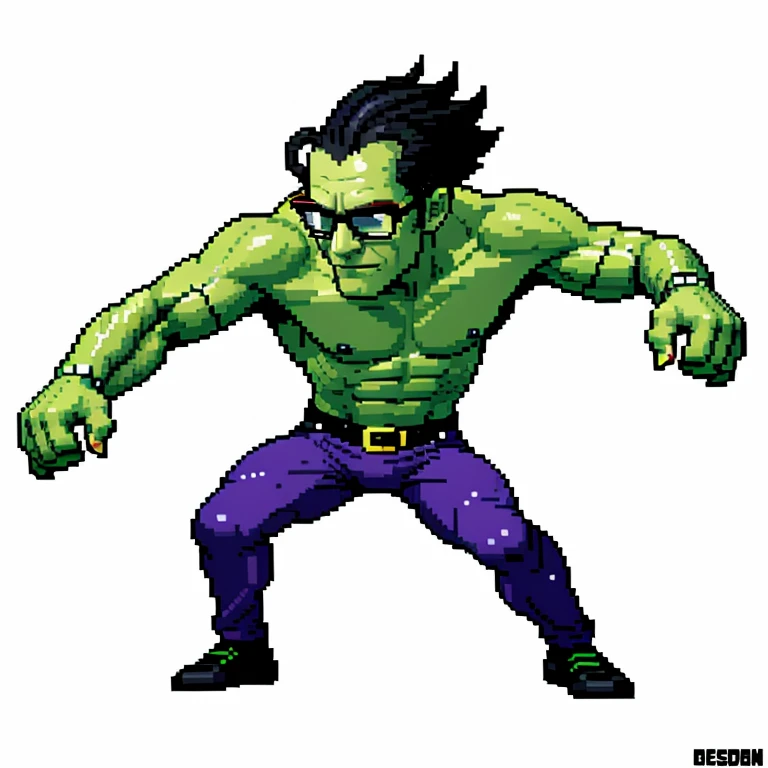 (masterpiece, top quality, best quality), pixel,pixel art,1man,frankenstein monster,glasses,blackhair,punch power,full body,