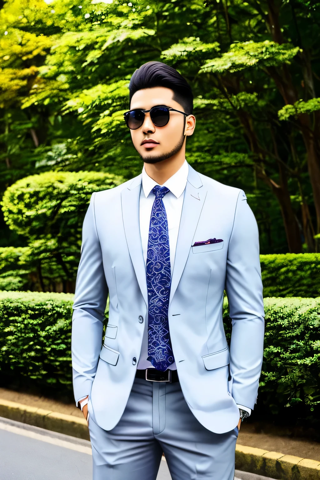 Handsome,1 male,Explaining,Japanese,suit,sunglasses