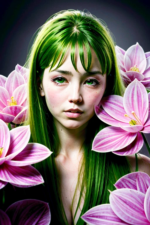 (best quality,4k,8k,highres,masterpiece:1.2),ultra-detailed,(realistic,photorealistic,photo-realistic:1.37), plant woman, very long and wavy platinum hair, beautiful detailed eyes and lips, extremely detailed face, long eyelashes, biological exoskeleton, she is incubated inside an exquisite translucent plant bulb, carnivorous plants, vibrant green leaves and tendrils, alien biome, lush vegetation and exotic flowers, poison jungle, toxic and vibrant colors, mysterious atmosphere, soft and ethereal lighting, immersive and lifelike 3D rendering, botanical fantasy, intricate details on the plant bulbs, lush and intricate flora, magical and dreamlike ambience, mysterious and captivating portrait, stunning contrast between the delicate features of the woman and the wild nature surrounding her, painterly style, dreamy color palette with a mix of vibrant greens and deep purples, captivating and enigmatic gaze, surreal and otherworldly experience.