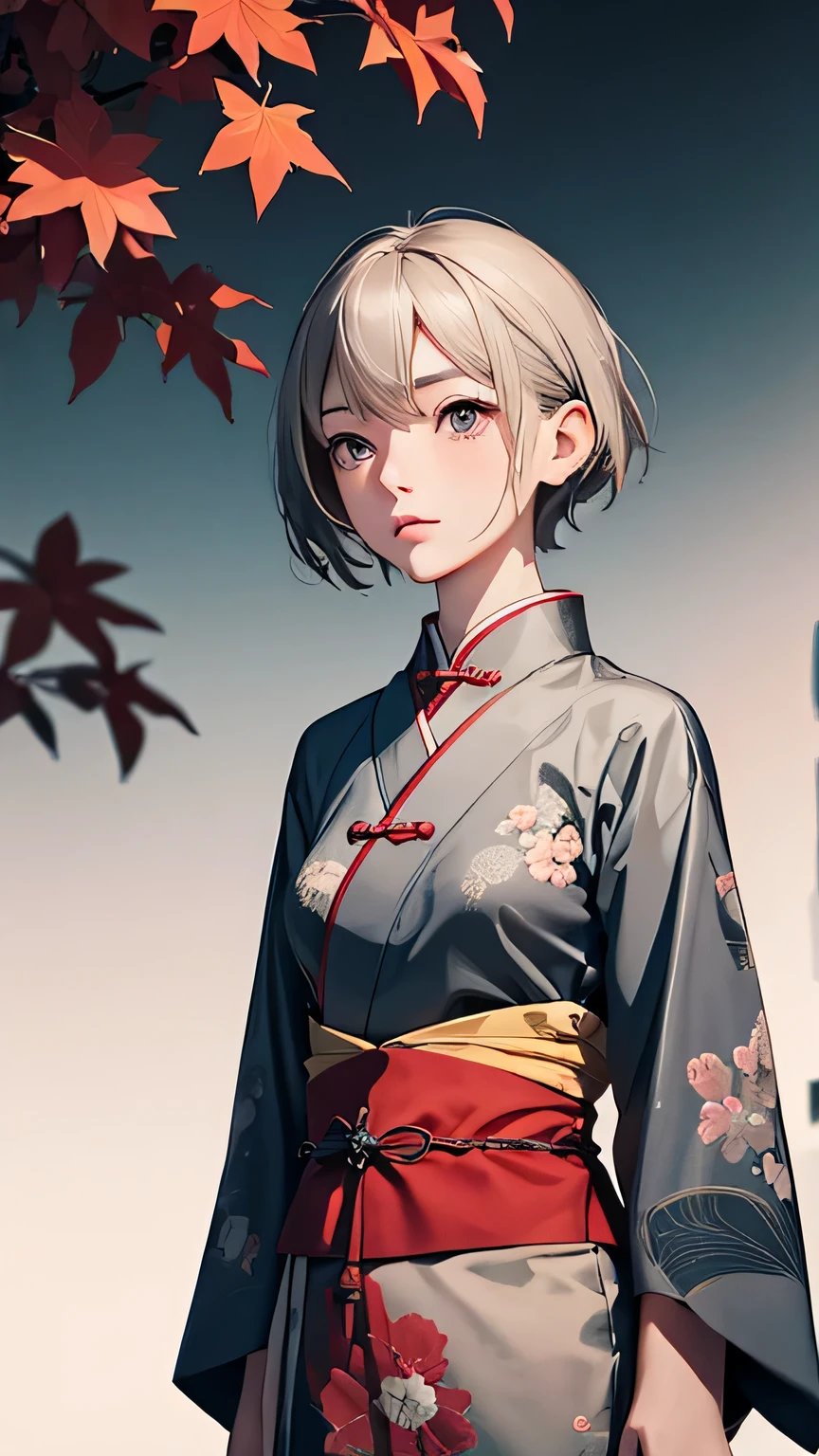 (high quality:1.2),realistic,Japanese zoom,women,looking up,cute,beautiful detailed grey eyes,chestnut hair,short hair,Chinese dress,slender,small breasts,upper body