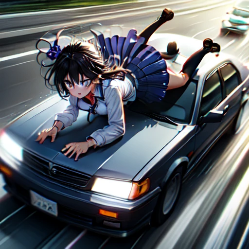 masterpiece,highest quality,Very detailed,One girl,alone,scared,Panic,The pupils constrict,shout,Raise your eyebrows,Eyes Wide Open,Are crying,tears,
Check it out,Purple eyes,Black Hair,Long Hair,Uniform sake,Green ribbon,Long sleeve,Two-tone dress,Pleated dress,Collared shirt,Knee-high,
Breaking the Lying Down,lying on top of car,whole body,(car,road,road sign),Glass,(((地上car両,license plate,Light,Light rays))),Handbags,loafers,handle,close,Camel Toe、Giant tit、Earrings、necklace、Bracelet、Caster wheel、first round、Plump、Super big breasts、Ahoge、Slut、Cleavage,Mole on chest、transformation、Odd Eye、Plump、Super big breasts、Super big butt、sexy、sexyポーズ、lure