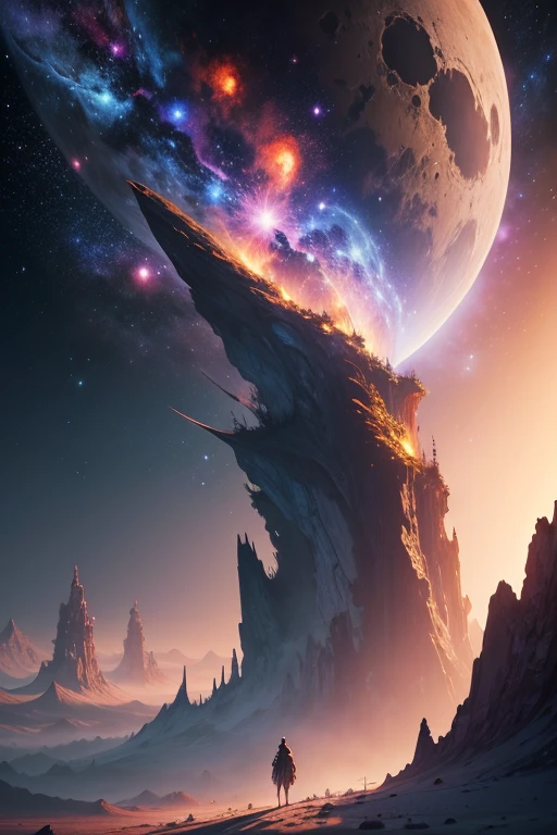 a galaxy at the top, logo abaixo um planeta parecido com Saturno, Arte digital altamente detalhada em 4k, Papel de parede hd 4 k muito detalhado, impressionante paisagem de fantasia, science fiction fantasy wallpaper, papel de parede de motor irreal 4k, Arte digital detalhada em 4k, science fiction fantasy wallpaper, epic dreamlike fantasy landscape, pintura digital fosca 4k hd, Arte impressionante em 8K