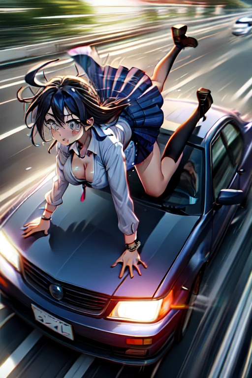 masterpiece,highest quality,Very detailed,One girl,alone,scared,Panic,The pupils constrict,shout,Raise your eyebrows,Eyes Wide Open,Are crying,tears,
Check it out,Purple eyes,Black Hair,Long Hair,Uniform sake,Green ribbon,Long sleeve,Two-tone dress,Pleated dress,Collared shirt,Knee-high,
Breaking the Lying Down,lying on top of car,whole body,(car,road,road sign),Glass,(((地上car両,license plate,Light,Light rays))),Handbags,loafers,handle,close,Camel Toe、Giant tit、Earrings、necklace、Bracelet、Caster wheel、first round、Plump、Super big breasts、Ahoge、Slut、Cleavage,Mole on chest、transformation、Odd Eye、Plump、Super big breasts、Super big butt、sexy、sexyポーズ、lure