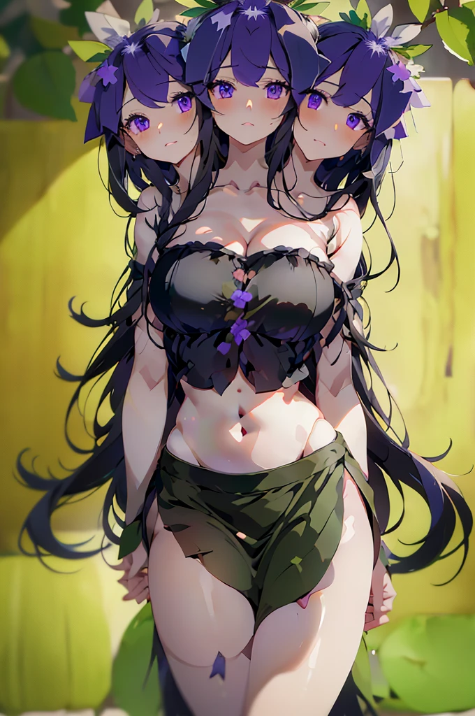 (masterpiece, best quality), best quality, best resolution, (ultra-detailed), (3heads:1.5), 1girl, (hisami yomotsu:1.3), masterpiece, best quality, ultra quality, ultra resolution, ultra detail, purple top, crop top, ((stomach)), midriff, ((groin)), purple skirt, normal ears, shackles, jet-black hair, very long hair, wavy hair, sidelocks, purple eyes, very detailed eyes, parted lips, open belly, sweat, cute, toned belly, hand on own chest, eyelashes, (25 year old woman:1.3), (masterpiece:1.5), (best quality:1.5), (beautiful detailed), extremely detailed CG, extremely delicate and beautiful, depth of field, (finely detailed face), (perfect details:1.2), (mature female:1.3), wide pelvis, slender, large veiny breast, 16k resolution, highres very high quality, very high definition, extremely detailed, masterpiece, jet-black hair, long hair, alluring presence, braid, short skirt, close up, big tits, young, NSFW,