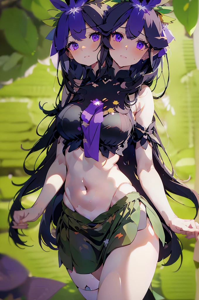 (masterpiece, best quality), best quality, best resolution, (ultra-detailed), (3heads:1.5), 1girl, (hisami yomotsu:1.3), masterpiece, best quality, ultra quality, ultra resolution, ultra detail, purple top, crop top, ((stomach)), midriff, ((groin)), purple skirt, normal ears, shackles, jet-black hair, very long hair, wavy hair, sidelocks, purple eyes, very detailed eyes, parted lips, open belly, sweat, cute, toned belly, hand on own chest, eyelashes, (25 year old woman:1.3), (masterpiece:1.5), (best quality:1.5), (beautiful detailed), extremely detailed CG, extremely delicate and beautiful, depth of field, (finely detailed face), (perfect details:1.2), (mature female:1.3), wide pelvis, slender, large veiny breast, 16k resolution, highres very high quality, very high definition, extremely detailed, masterpiece, jet-black hair, long hair, alluring presence, braid, short skirt, close up, big tits, young, NSFW,