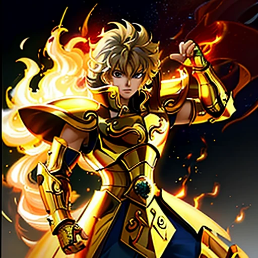 (masterpiece), (highest quality), cool pose, Battlefield Background, Fire Background, Saint Seiya Armor, Messy Hair
