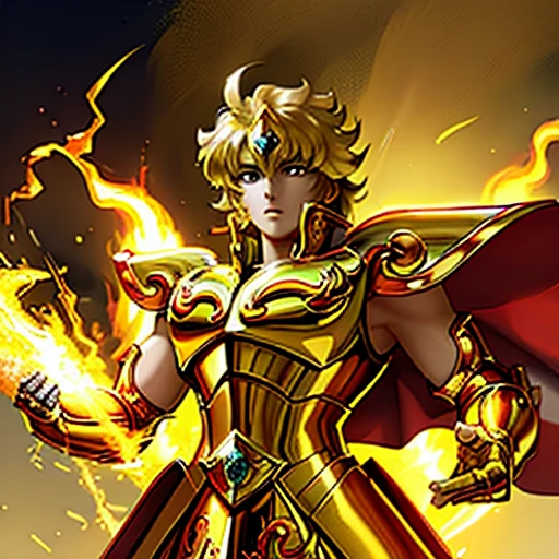 (masterpiece), (highest quality), cool pose, Battlefield Background, Fire Background, Saint Seiya Armor, Blonde
