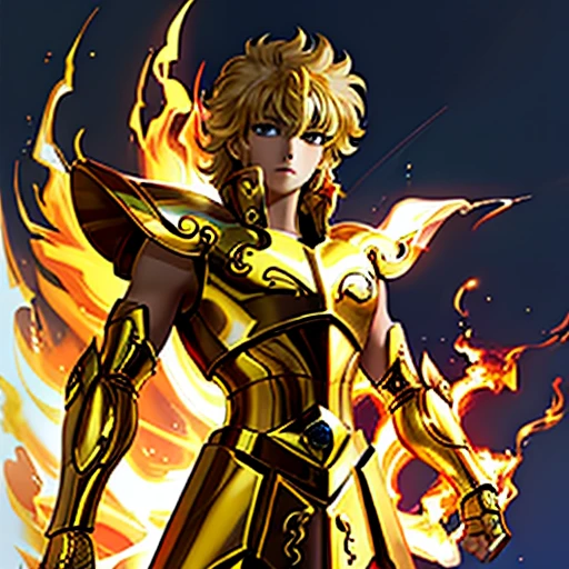 (masterpiece), (highest quality), cool pose, Battlefield Background, Fire Background, Saint Seiya Armor, Blonde