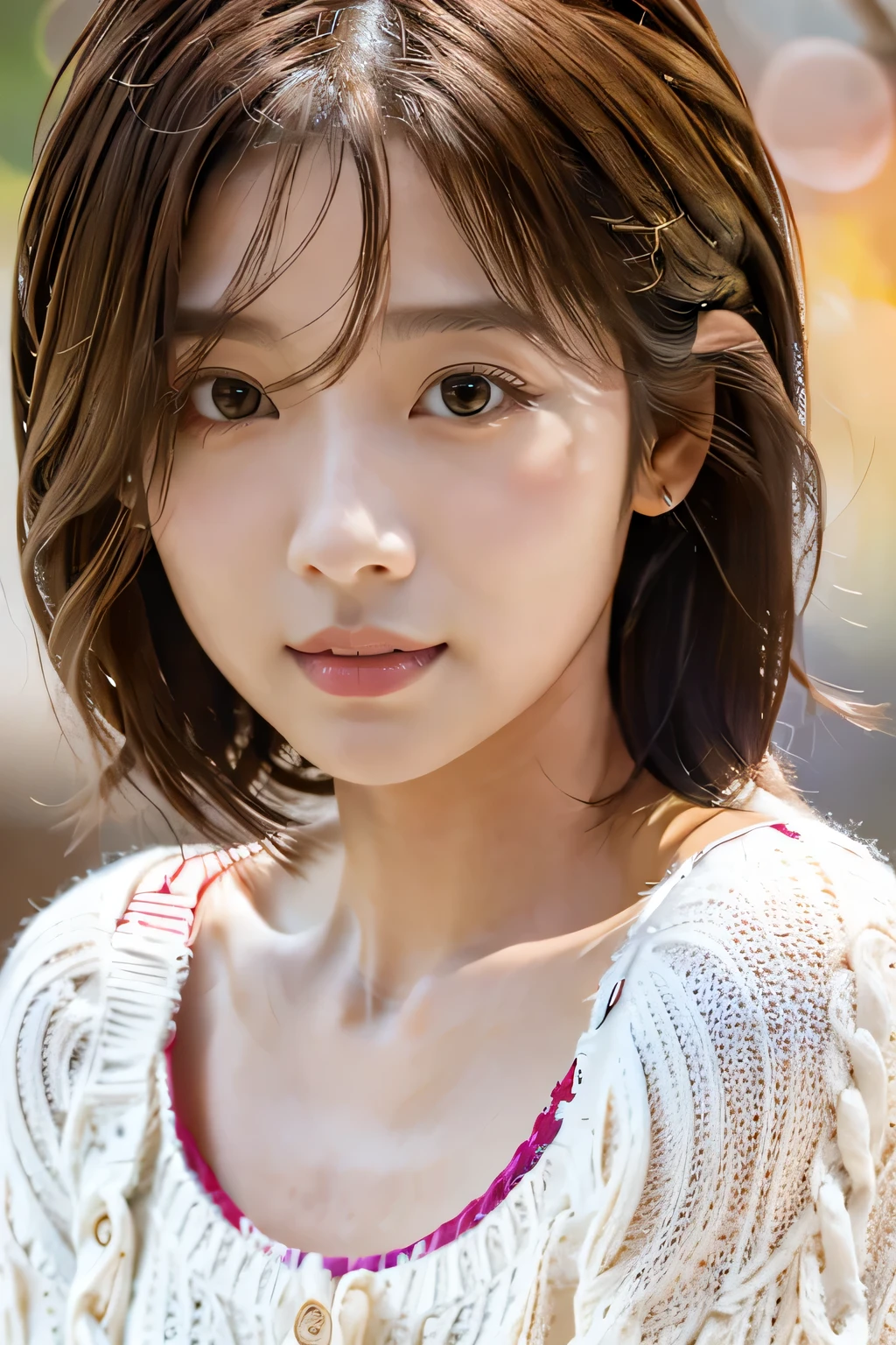 highest quality, Photorealistic, Very detailed, finely, High resolution, 8K Wallpaper, Professional, High level of detail, ((One 18 year old girl:1.2)), Slender Japanese women,cute lips, (Long eyelashes:1.2)、Detailed clavicle, Mid-chest、Perfect Face, (Cute short bob hair:1.5), Chestnut Hair、Cute face、(On the bed:1.2)、wearing knit sweater & miniskirt, (Flirtingly lifting her skirt to show her white panties:1.3)
