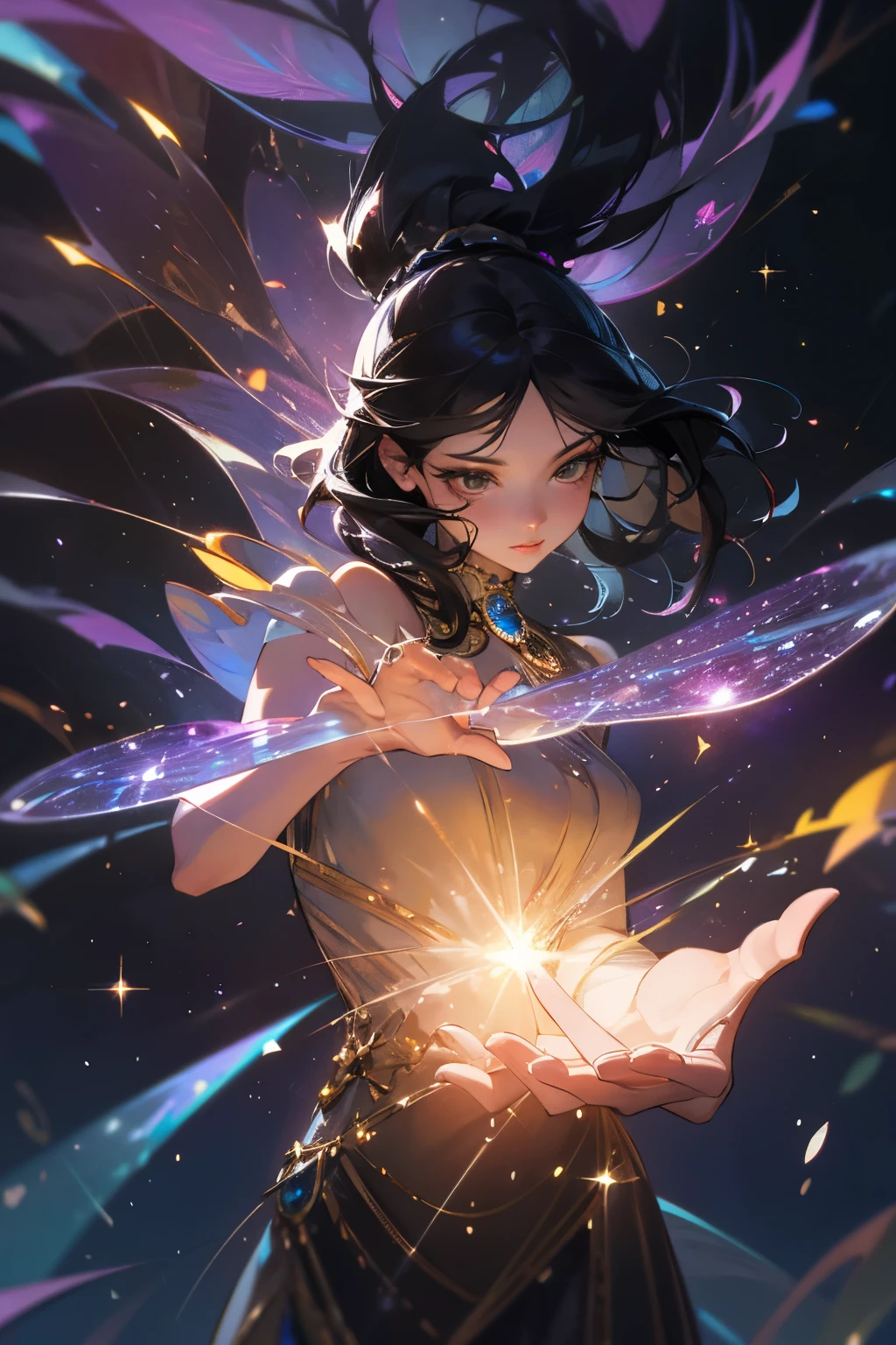 (ultra-detailed,photorealistic),(best quality,4k,highres),(realistic:1.37),jewels,running rabbit,woman with black hair,chasing,fantastic,beautiful,sparkling,transparent,glimmering,shimmering,fairytale,dreamlike,ethereal,enchanted,fragile,delicate,crystal-clear,mesmerizing,brilliant lights,glowing colors,moonlit sky,reflection,shadowplay,sparkling waterfalls,dancing fireflies,magical atmosphere,whimsical surroundings,rich texture,ornate details,precious gemstones,astounding beauty,surreal landscapes,mystical allure