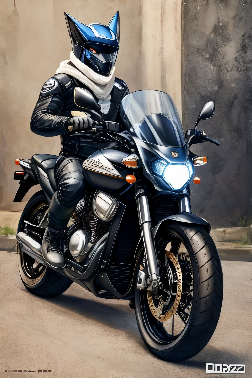 Kuvacz dog next to motorbike Royal Enfild Interceptor graphite