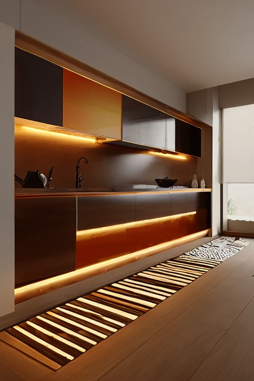 (masterpiece, best quality:1.2), KTH Lux 8 - Minimal, minimalism kitchen, glossy orange   island kitchen