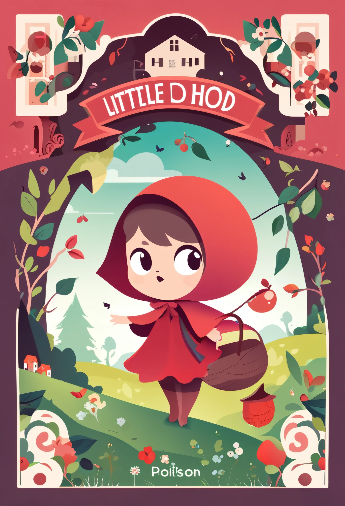 cover page, story of Little Red Riding Hood, flat Design, vector illustrations, graphic illustration, detailed 2d illustration, flat illustration, digital illustration, digital artwork,