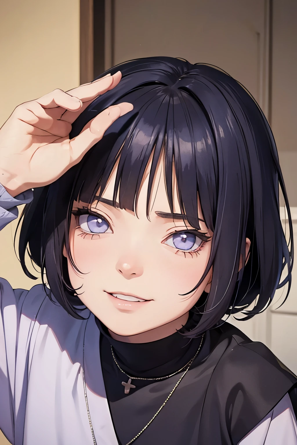 2d, _todler_, {{6 }}, RPG character in Naruto alternative universe by Masashi Kishimoto, specially in hyuga clan; Appearance base is Wraith from Apex Legends, with byakugan-soft lilac eyes, kind and soft expression making her look swwet; joyfull, short and dark hair (with shades of dark blue); artwork in modern Japanese animation style, 8k high definition quality, masterpiece, {{high detailed eyes}}, grain filter, high resolution, extremely detailed, portrait, Anatomically accurate, girly reddish cheeks; (highest quality:1.3), {{dutch angle}}, {{smiling todler}}, {{inocent}} ((byakugan)), ((child))