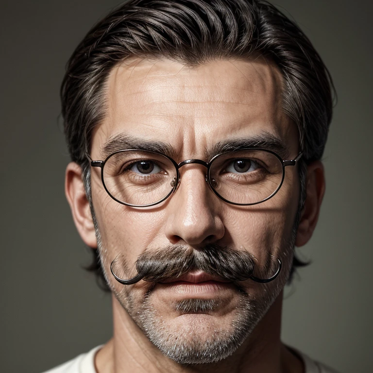 Masterpiece, best, 1male, mature man, man with mustache, glasses, detailed upper body