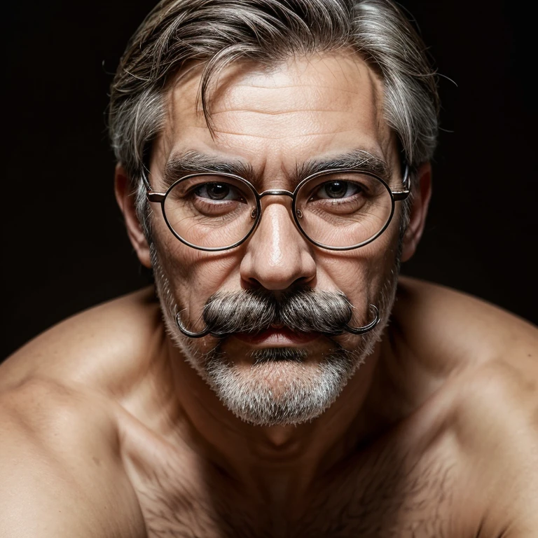 Masterpiece, best, 1male, mature man, man with mustache, glasses, detailed upper body