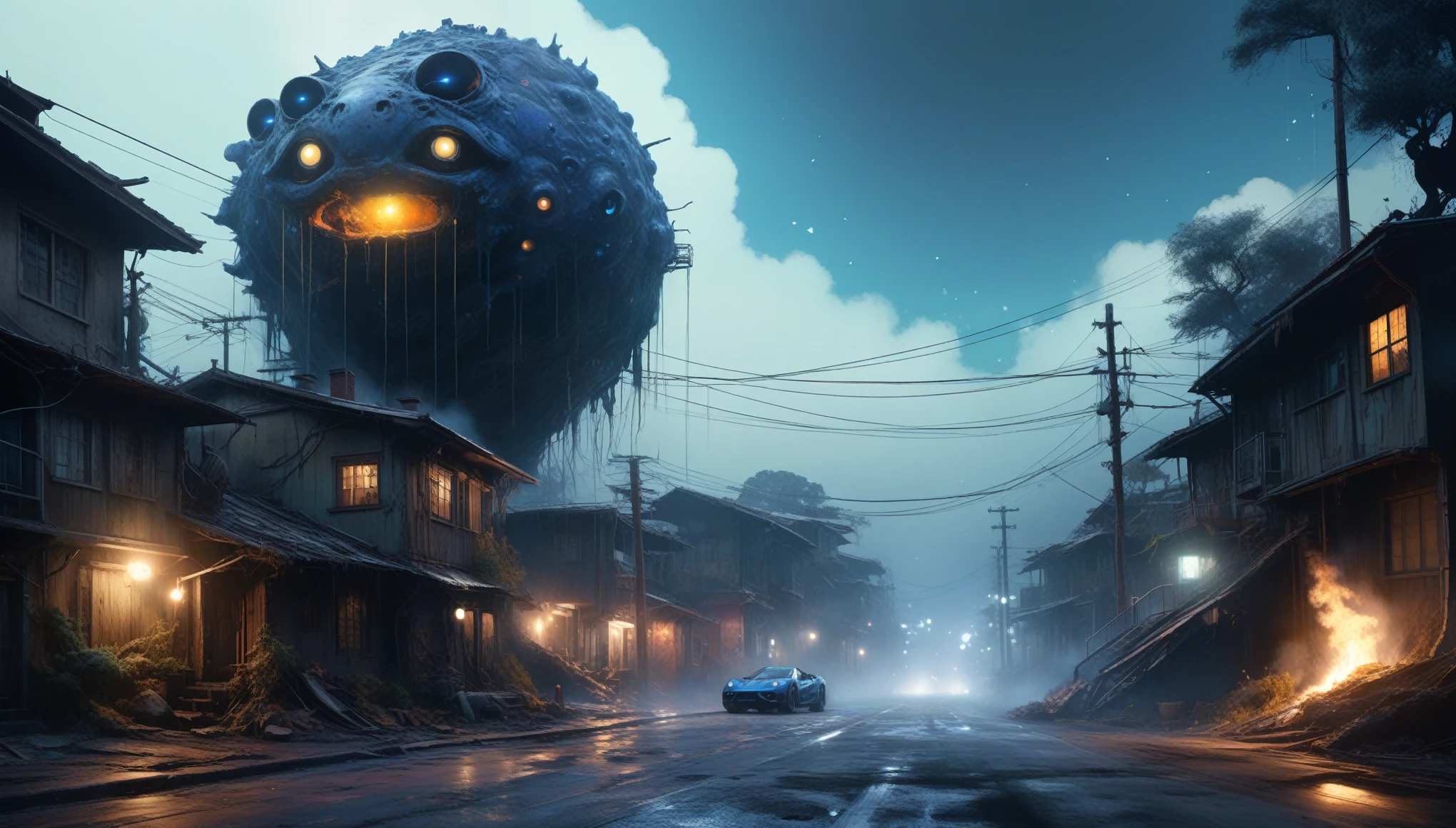 full body length,Astrophyllite girl ,pretty face,eyebrow up,full body shot,ominous Lepidolite landscape,Agate Olivine atmosphere,by art Simon Stalenhag,Nicola Samori,(((Wangechi Mutu))),prime colors,urban,extremely detailed,masterpiece,intricate details,faded,eyes extremely detailed, high detailed eyes,4k resolution,RAW, Nikon Z9,scary ghost village,hunter,Yzma,,Ferrari formula 1 racing, cinematic view low angle shot hdr illustration,fire in tyers, demonic, dust, smoke comming from tyers, audience, mist, featuring ultra-realistic and hyper-realistic elements, inspired by Marta Bevacqua, Ellen Jewett, Kawacy, Katsuya Terada, and Carne Griffiths. Rendered with a color palette consisting of blue, Obsidian and white. Utilizes futuristic lighting effects such as light halation, light stroke, light beam, explosive lightning, sparks, concert lighting, light-bulb, bokeh, and/or other effects to create a luminal space that feels both bright and surreal. Includes liquid fluid elements for added depth and movement. Rendered in an unreal engine and post-processed to achieve an oil painting or pastel-like effect. Evokes a sense of dreamy, ethereal and mystical mood