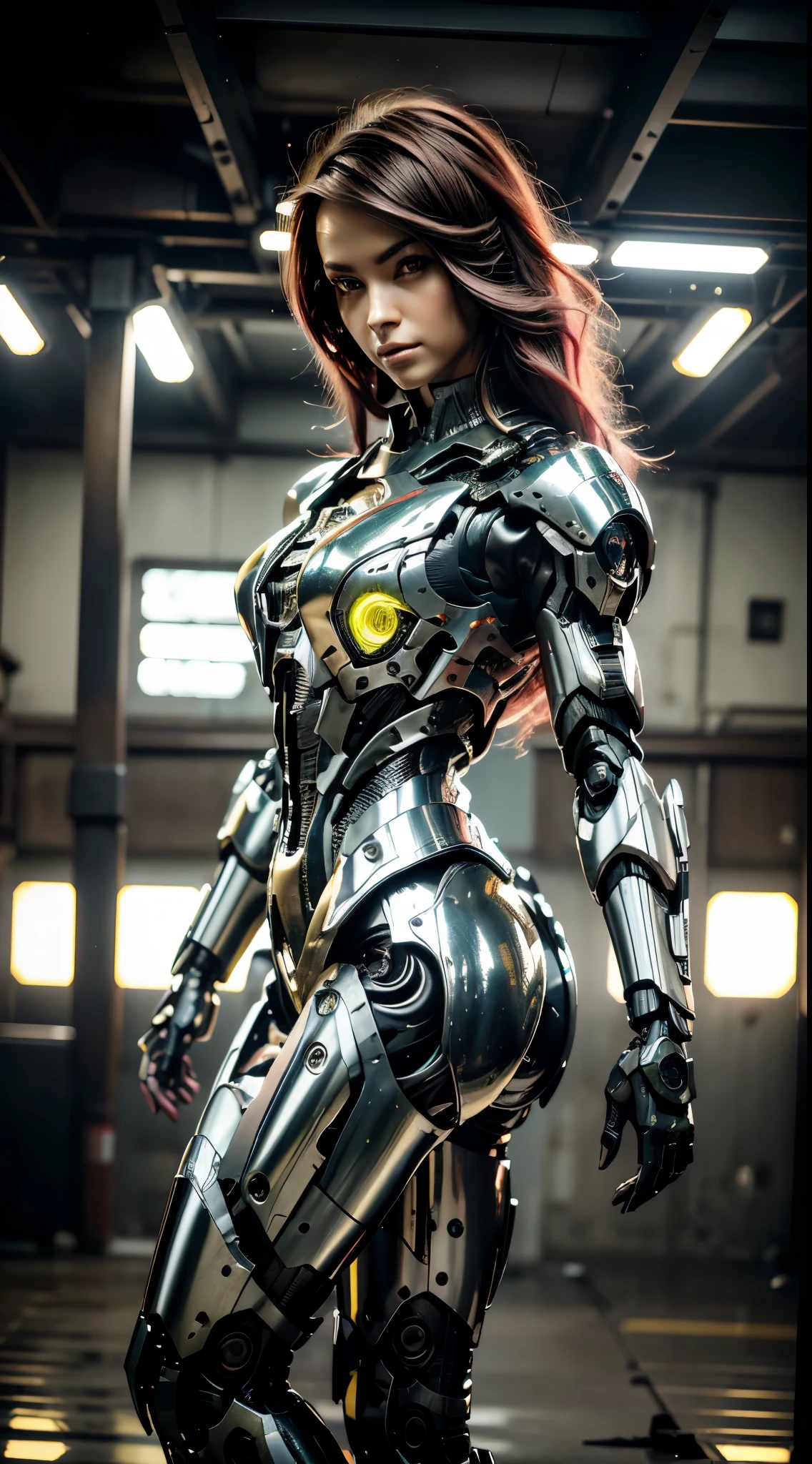 ((highest quality)), ((masterpiece)), ((Perfect Face))、（(Detailed Motorcycle)）、Detailed and clear photos、((Cyborg Woman))、((Cyborg in navy blue metal jacket and leather pants))、((Ride a Cyberbike))、((cybernetics))、Slender body、((Woman with a mechanical body))、Communication Headset、(((Steel Fingers)))、(((The body is mechanized)))、Full Body Shot、The background is a futuristic city、smile、（（A beautiful face with big eyes））,(Sexy cyber suit with lots of exposed skin）、（Sexy pose with butt sticking out）、（Teeth clean、自然なsmileがかわいい）、Laugh anyway,（Very attractive）