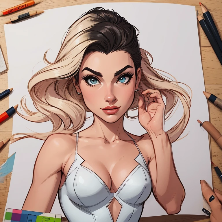 estilo de desenho animado:1.2), estilo Cartoon Atriz  Yvonne Strahovski  Mulher Imagem de desenho animado de uma mulher , roupas sensuais , garota super fofa, cartoon style illustration, estilo de arte dos desenhos animados, estilo de arte dos desenhos animados, digital illustration style, design de personagens altamente detalhado, arte digital detalhada fofa, City fan art, design de personagem retrato, beautiful digital illustration, retrato de alta qualidade, arte em quadrinhos, retrato do design do personagem, white background Buso without clothes and medium breasts female character from The Lord of the Rings Cartoon style