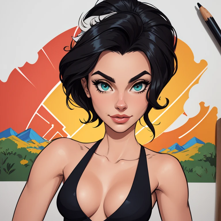 estilo de desenho animado:1.2), Tinker Bell Negra africana brasileira draw ART Artline fundo branco mulher Imagem de desenho animado de uma mulher , roupas sensuais , garota super valente destemida , Ilustra??o estilo desenho animado, estilo de arte dos desenhos animados, estilo de arte dos desenhos animados, digital illustration style, design de personagens altamente detalhado, arte digital detalhada fofa, design de personagem retrato, beautiful digital illustration, retrato de alta qualidade, arte em quadrinhos, retrato do design do personagem, without clothes and medium breasts cartoon style female character dressed in black Tinker Bell