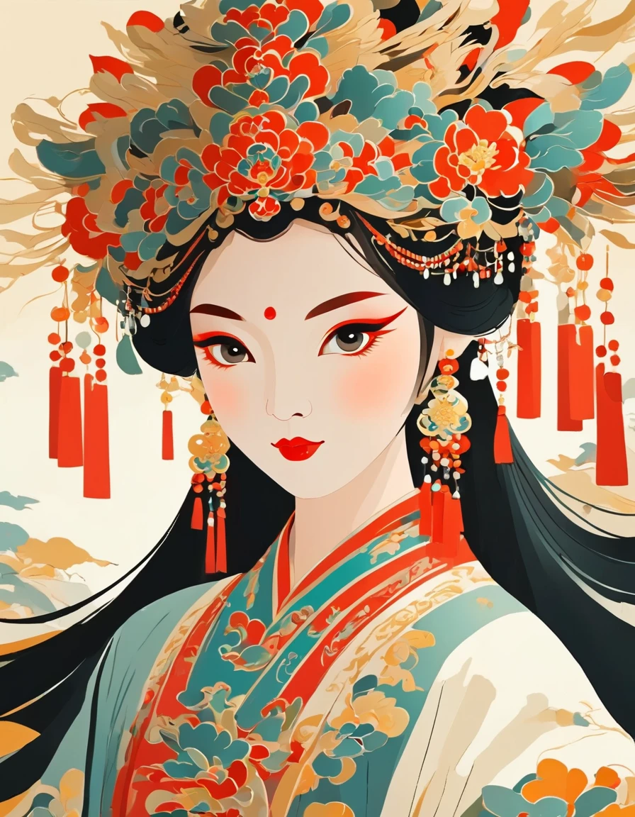 vector art，Peking Opera Girl，Vector illustration Vector illustration，Flat design style Flat design style，Flat illustration Flat illustration