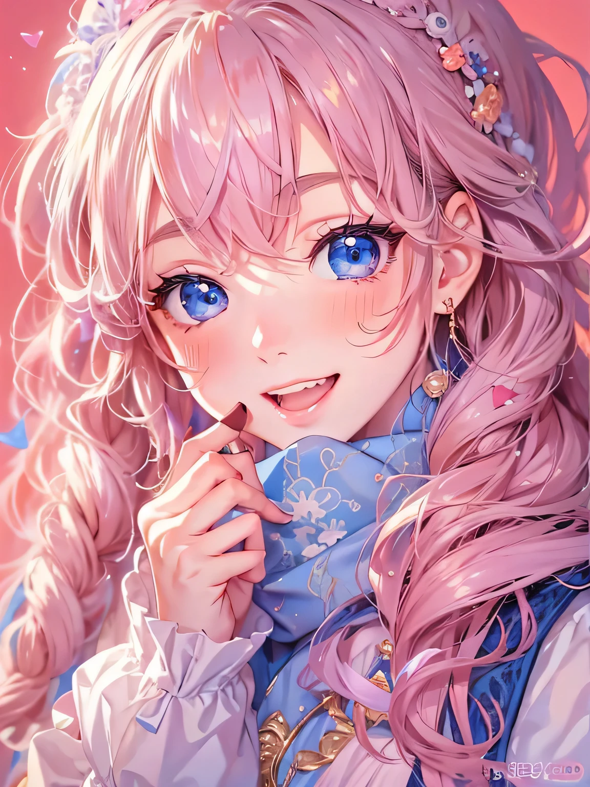 masterpiece、highest quality、High resolution、High-quality images、8k, 1 female、Skin Radiance、Texture of skin and clothing、Expression of fine eyes、Shiny bright golden hair,Girl with long braided hair, Manga inspired by Lee Jong-suk, Trending on deviantart, realism, detailed manga style, Manga art style, Perfect Line Drawing, Beautiful line art, digital manga art girl, K-POPアイドル, Beautiful Blue Eyes, Lips become thicker, Gorgeous face with attention to detail, (cute smile), charm, Innocent, Side view, (Perfectly detailed face), (Beautiful Hands) Photorealistic images, Written boundary depth, Princess Hairstyles, scarf、Red background、Duffle coat、chocolate、girl、colorful hair ornaments、Valentine、Wavy Hair、Embarrassed face、Red cheeks、Laughter、smile、smile、I have chocolate