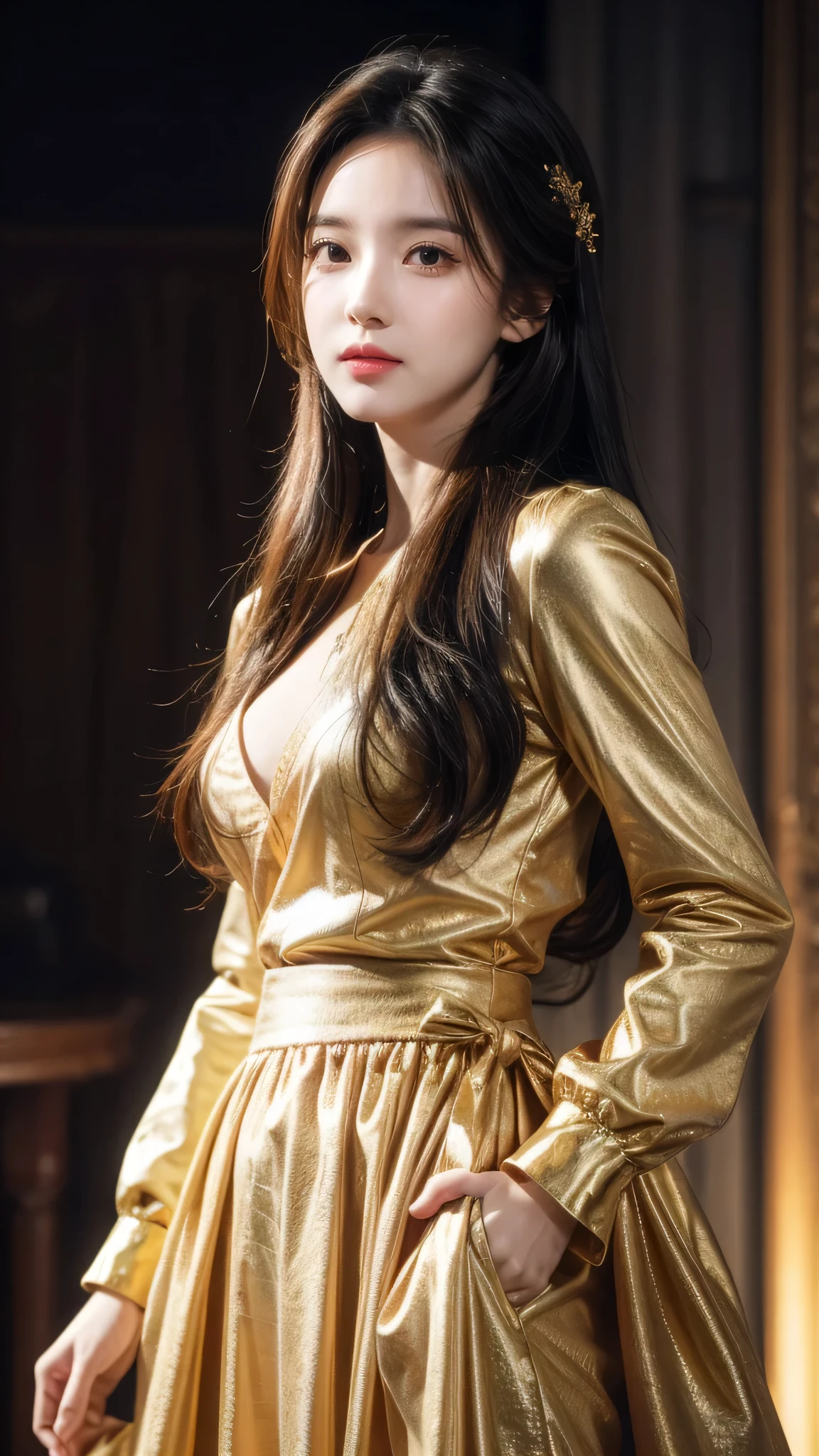 (absurd, high resolution, Ultra Detailed), 1 Girl, Zodiac sign- Aries goddess , Solitary, Mature, Baroque, Long skirt, Long sleeve, elegant, rich and colorful, The most detailed, Upper Body , Hair in the sunset . fire eyes . brave, capricious, Efficient, The enterprising humanitarian face .